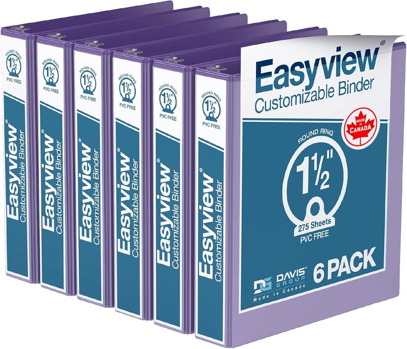 Davis Group Easyview Premium 3-Ring Binders with Clear-View Covers and Round Rings, Binders for School or Office, 1.5 Inch, Pack of 6, Purple - Image 1